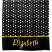 Elegant Faux Gold Script Black en White Stippen Douchegordijn (Voorkant)