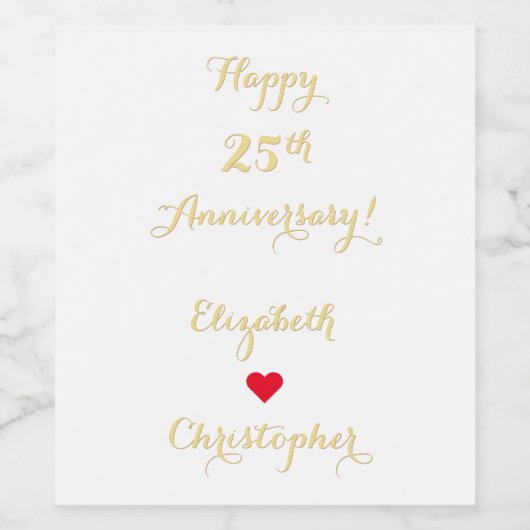 Elegant Faux Gold Script Bruiloft Jubileum Hart Wijn Etiket (Enkel label)