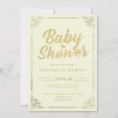 Elegant Faux Gold Script Floral Lijst Baby shower Kaart (Voorkant)