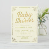 Elegant Faux Gold Script Floral Lijst Baby shower Kaart (Staand voorkant)