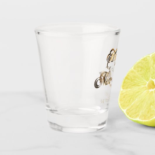 Elegant Faux Gold Script Happy Nieuwjaar Shot Glas (Links)