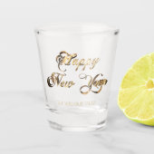 Elegant Faux Gold Script Happy Nieuwjaar Shot Glas (Voorkant)