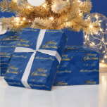 Elegant Faux Gold Script Merry Christmas Blue Cadeaupapier<br><div class="desc">Elegant Faux Gold Script Merry Christmas Blue kerstcadeau inpakpapier</div>