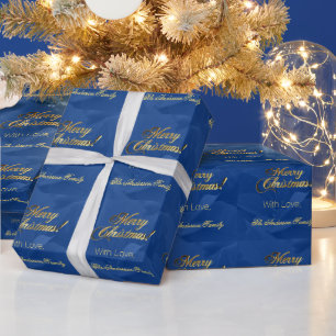 Elegant Faux Gold Script Merry Christmas Blue Cadeaupapier