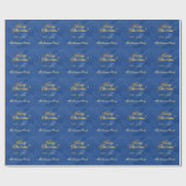Elegant Faux Gold Script Merry Christmas Blue Cadeaupapier (Vlak)