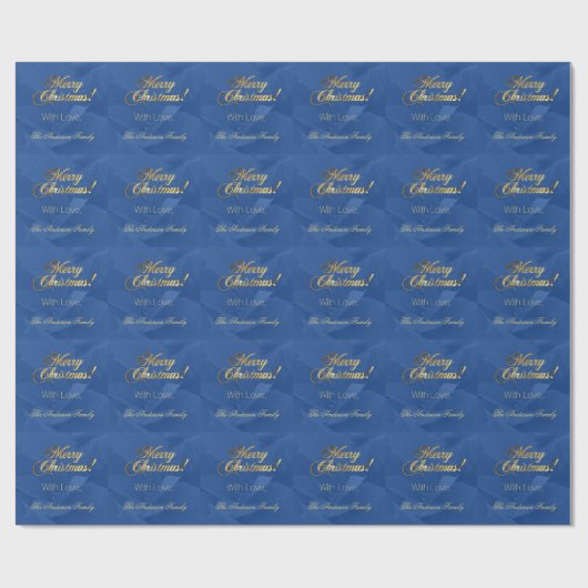 Elegant Faux Gold Script Merry Christmas Blue Cadeaupapier (Vlak)