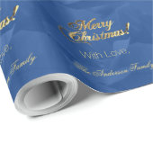 Elegant Faux Gold Script Merry Christmas Blue Cadeaupapier (Rol Hoek)