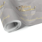 Elegant Faux Gold Script Merry Christmas Grey Cadeaupapier (Rol Hoek)