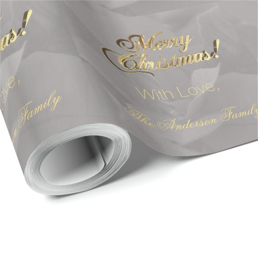 Elegant Faux Gold Script Merry Christmas Grey Cadeaupapier (Rol Hoek)