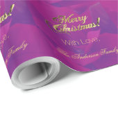 Elegant Faux Gold Script Merry Christmas Paarse Cadeaupapier (Rol Hoek)