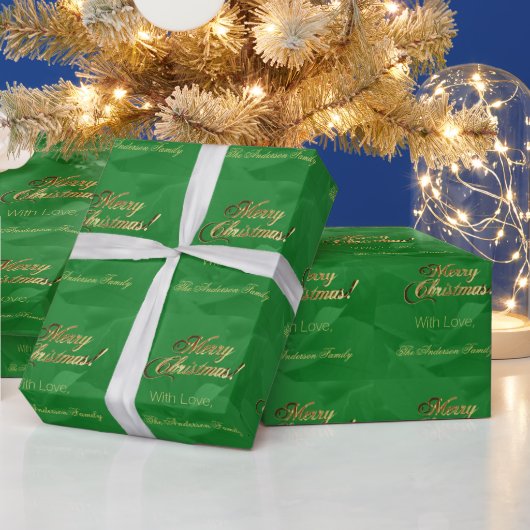 Elegant Faux Gold Script Merry kerstgroen Cadeaupapier (Feestdagen)