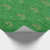 Elegant Faux Gold Script Merry kerstgroen Cadeaupapier (Hoek)