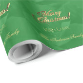 Elegant Faux Gold Script Merry kerstgroen Cadeaupapier (Rol Hoek)
