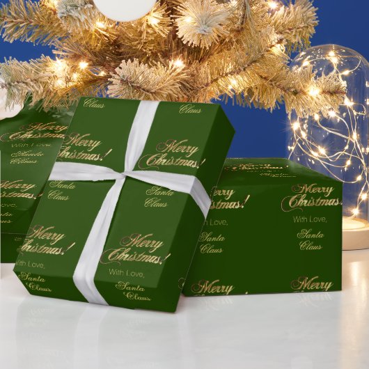 Elegant Faux Gold Script Merry kerstgroen Cadeaupapier (Feestdagen)