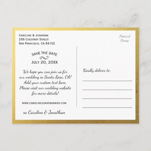 Elegant Faux Gold Script slaat de datum op met fot Aankondigingskaart (Achterkant)