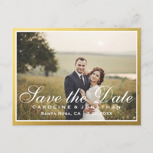 Elegant Faux Gold Script slaat de datum op met fot Aankondigingskaart (Voorkant)