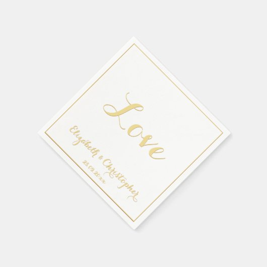 Elegant Faux Gold Script Wedding Party Love Paper Servetten (Hoek)