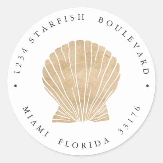 Elegant FAUX GOLD SEASHELL kust Retouradres Ronde Sticker (Voorkant)