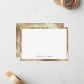 Elegant Faux Gold Shimmer Border Persoonlijke naam Notitiekaartje (Voorkant / Achterkant in situ)