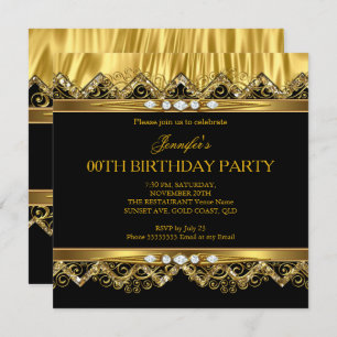 Elegant Faux Gold Silk Black Diamond Invitation Kaart