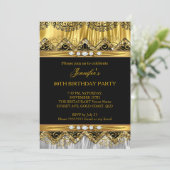 Elegant Faux Gold Silver Black Diamond Invitation Kaart (Staand voorkant)