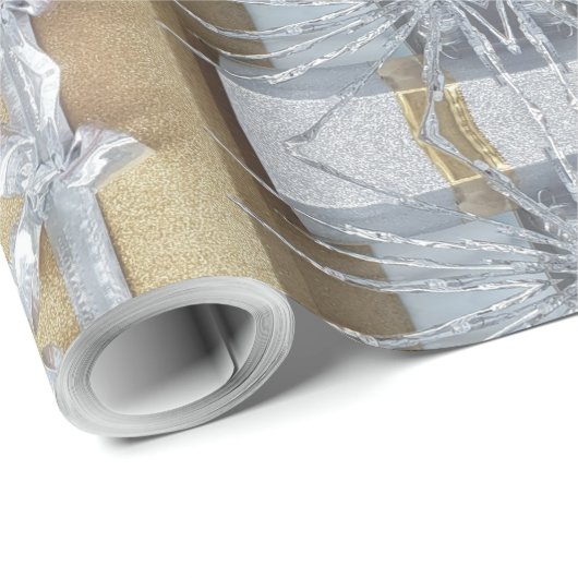 Elegant Faux Gold Silver Ribbon Pattern Cadeaupapier (Rol Hoek)