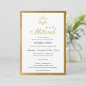 ELEGANT FAUX GOLD SIMPLE BAT BAR MITZVAH INVITE BEDANKKAART (Staand voorkant)