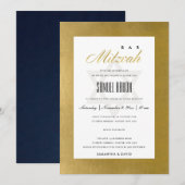 ELEGANT FAUX GOLD SIMPLE BAT BAR MITZVAH INVITE BEDANKKAART (Voorkant / Achterkant)
