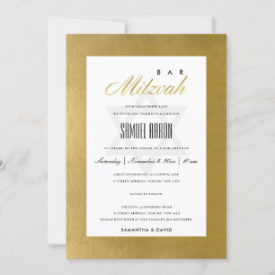 ELEGANT FAUX GOLD SIMPLE BAT BAR MITZVAH INVITE BEDANKKAART