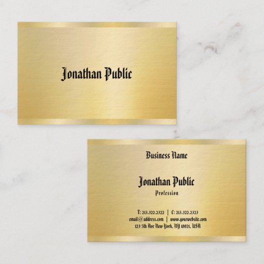 Elegant Faux Gold  Sjabloon Klassieke tekst Visitekaartje (Voorkant / Achterkant)
