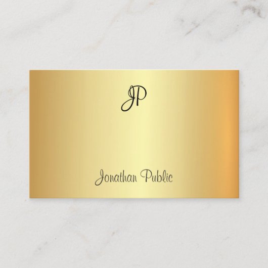 Elegant Faux Gold Sjabloon Monogram Handgeschreven Visitekaartje (Voorkant)
