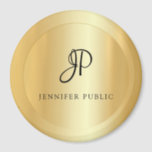 Elegant Faux Gold Sjabloon Monogram Moderne Grote Magneet<br><div class="desc">Elegant Faux Gold Sjabloon Monogram Modern Large Round Magnet.</div>