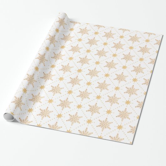 Elegant Faux Gold Snowflakes kerspatroon Cadeaupapier (Uitgerold)