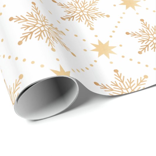 Elegant Faux Gold Snowflakes kerspatroon Cadeaupapier (Rol Hoek)