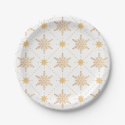 Elegant Faux Gold Snowflakes kerspatroon Papieren Bordje (Voorkant)