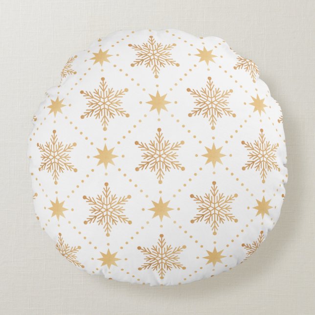 Elegant Faux Gold Snowflakes kerspatroon Rond Kussen (Voorkant)