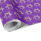 Elegant Faux Gold Stars Pattern Paars Cadeaupapier (Rol Hoek)