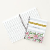 Elegant FAUX Gold Stripe met roze rozen en naam Notitieboek (Binnen)