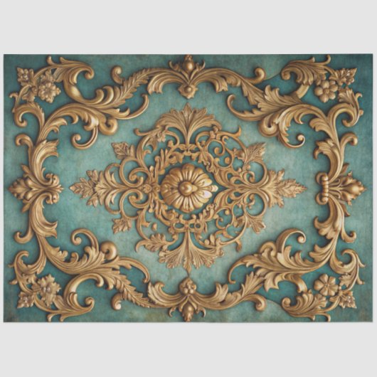 Elegant Faux Gold Teal Decoupage Tissuepapier (Voorkant)