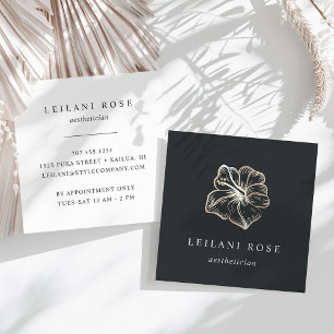 Elegant Faux Gold Tropical Hibiscus Flower Vierkante Visitekaartje