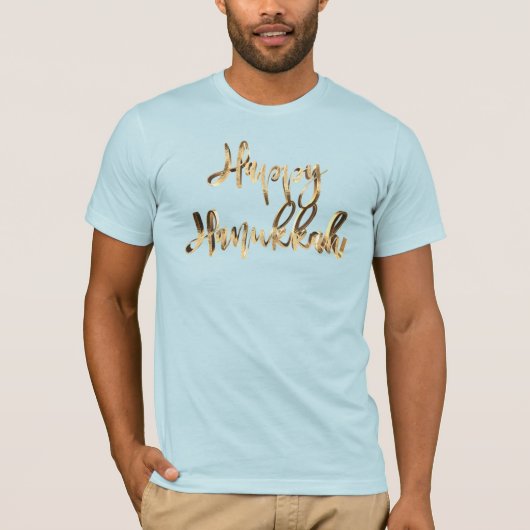 Elegant Faux Gold Typografie Happy Hanukkah T-shirt (Voorkant)