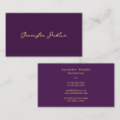 Elegant Faux Gold Typography Script Tekst Paarse Visitekaartje (Voorkant / Achterkant)