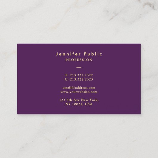 Elegant Faux Gold Typography Script Tekst Paarse Visitekaartje (Achterkant)