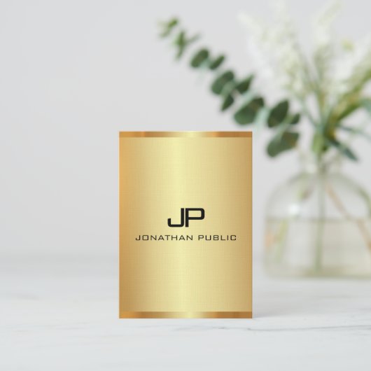 Elegant Faux Gold Vertical Initiaal Monogram Elega Visitekaartje (Staand voorkant)