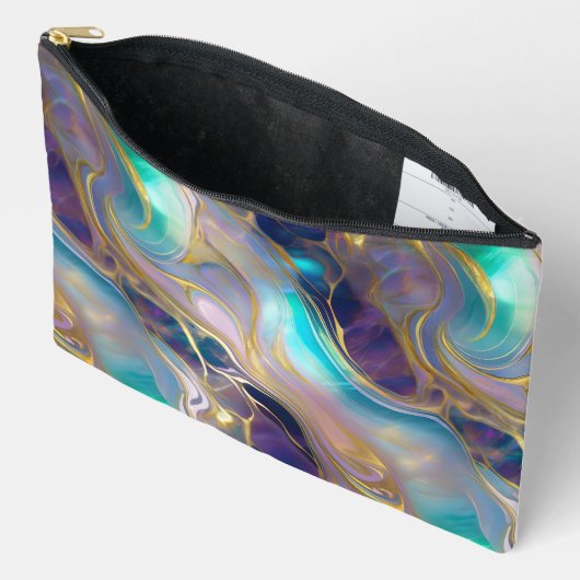 Elegant Faux Gold w Blauwgroen & Paarse Opal Stone Etui (Open)