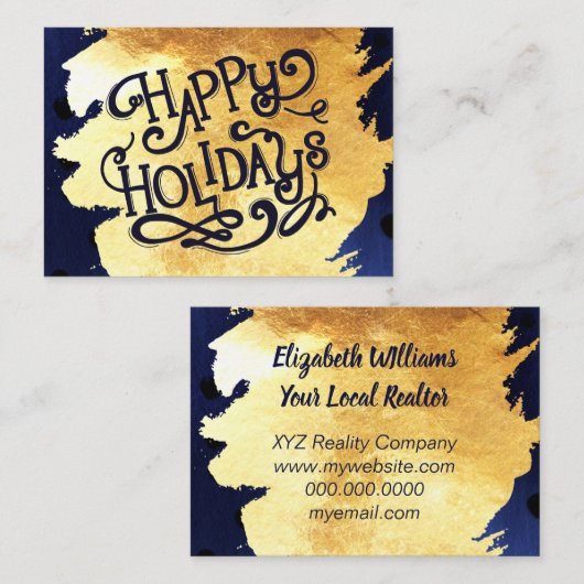 Elegant Faux Gold Waterverf Prettige feestdagen Visitekaartje (Voorkant / Achterkant)