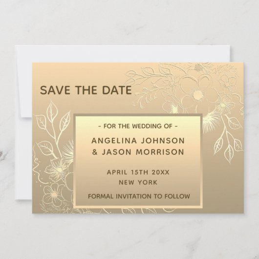 Elegant Faux Gold Wedding Save The Date (Voorkant)