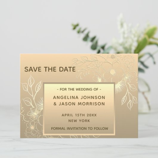 Elegant Faux Gold Wedding Save The Date (Staand voorkant)