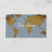 Elegant Faux Gold Wereldkaart Dusty Blue Visitekaartje (Voorkant)