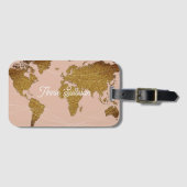 Elegant Faux Gold Wereldkaart Dusty Roos Reis Bagagelabel (Voorkant (horizontaal))